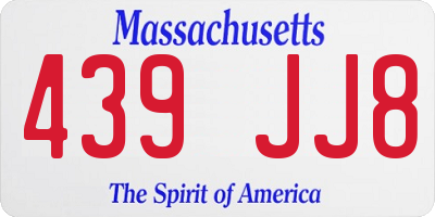 MA license plate 439JJ8