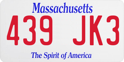 MA license plate 439JK3