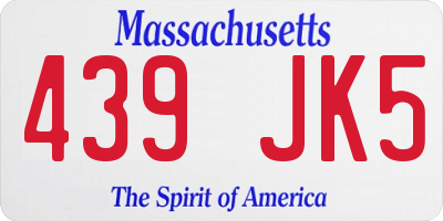 MA license plate 439JK5