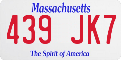 MA license plate 439JK7