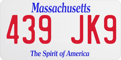 MA license plate 439JK9