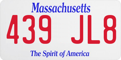 MA license plate 439JL8