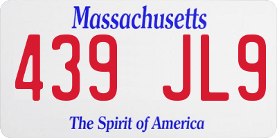 MA license plate 439JL9