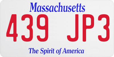 MA license plate 439JP3
