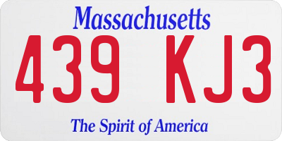 MA license plate 439KJ3