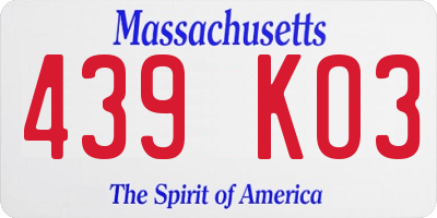 MA license plate 439KO3