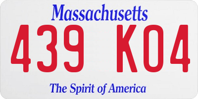 MA license plate 439KO4