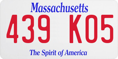MA license plate 439KO5