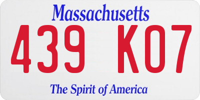 MA license plate 439KO7