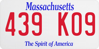 MA license plate 439KO9