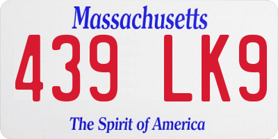 MA license plate 439LK9