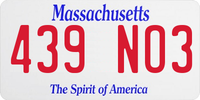 MA license plate 439NO3