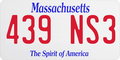MA license plate 439NS3