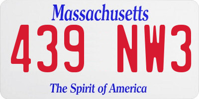 MA license plate 439NW3
