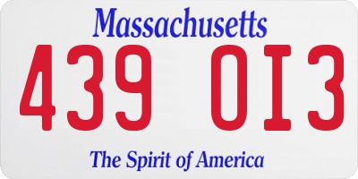 MA license plate 439OI3