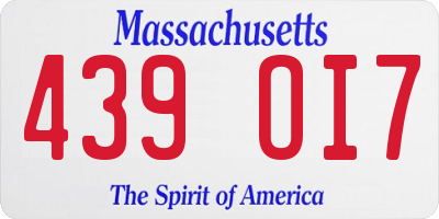 MA license plate 439OI7