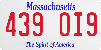 MA license plate 439OI9