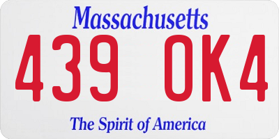 MA license plate 439OK4