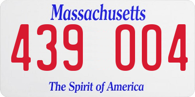 MA license plate 439OO4