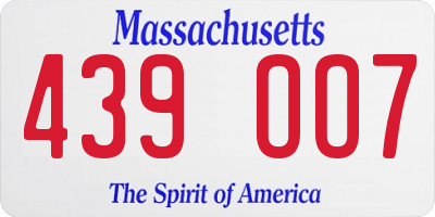 MA license plate 439OO7