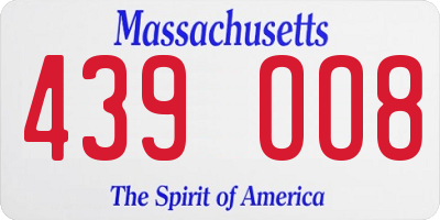 MA license plate 439OO8