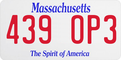 MA license plate 439OP3