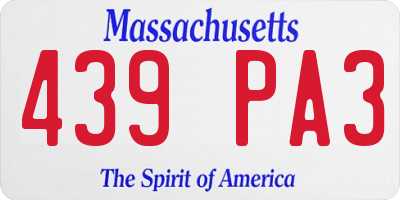 MA license plate 439PA3