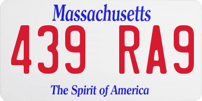 MA license plate 439RA9