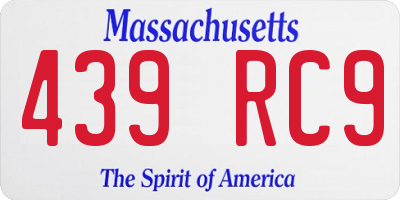 MA license plate 439RC9