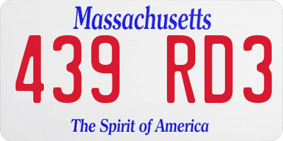 MA license plate 439RD3