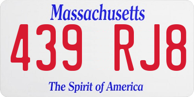 MA license plate 439RJ8