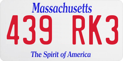 MA license plate 439RK3