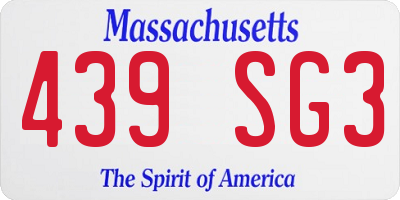 MA license plate 439SG3
