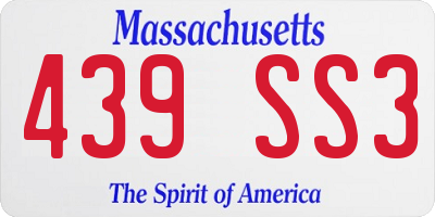 MA license plate 439SS3
