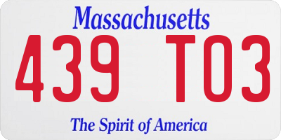 MA license plate 439TO3