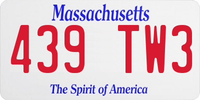 MA license plate 439TW3