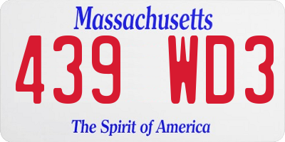 MA license plate 439WD3