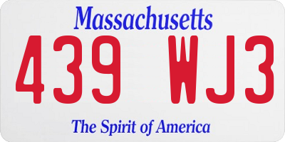 MA license plate 439WJ3