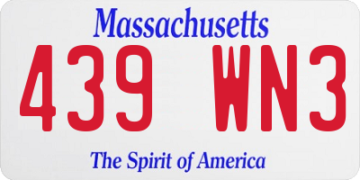 MA license plate 439WN3