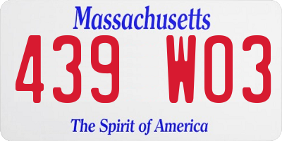 MA license plate 439WO3