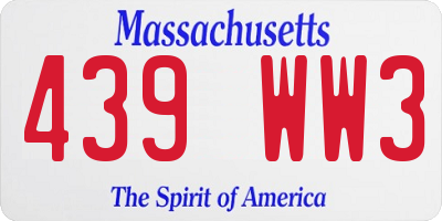 MA license plate 439WW3
