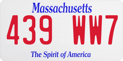 MA license plate 439WW7