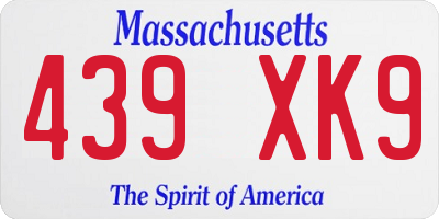 MA license plate 439XK9