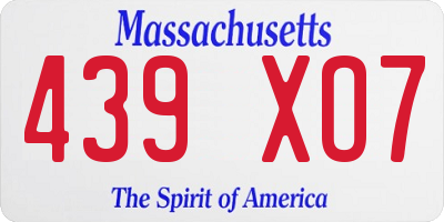 MA license plate 439XO7