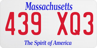 MA license plate 439XQ3