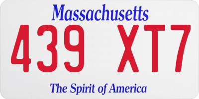 MA license plate 439XT7