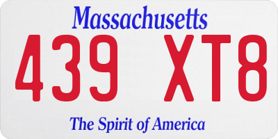 MA license plate 439XT8