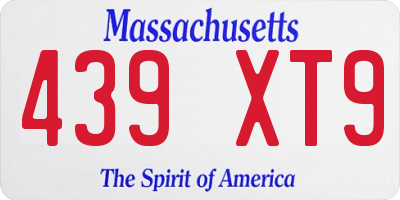 MA license plate 439XT9