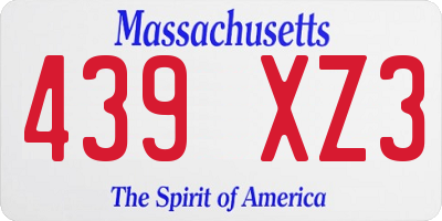 MA license plate 439XZ3