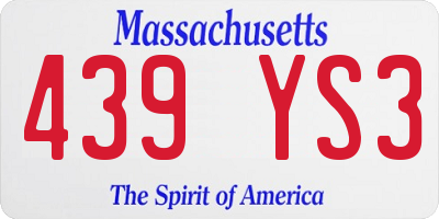 MA license plate 439YS3